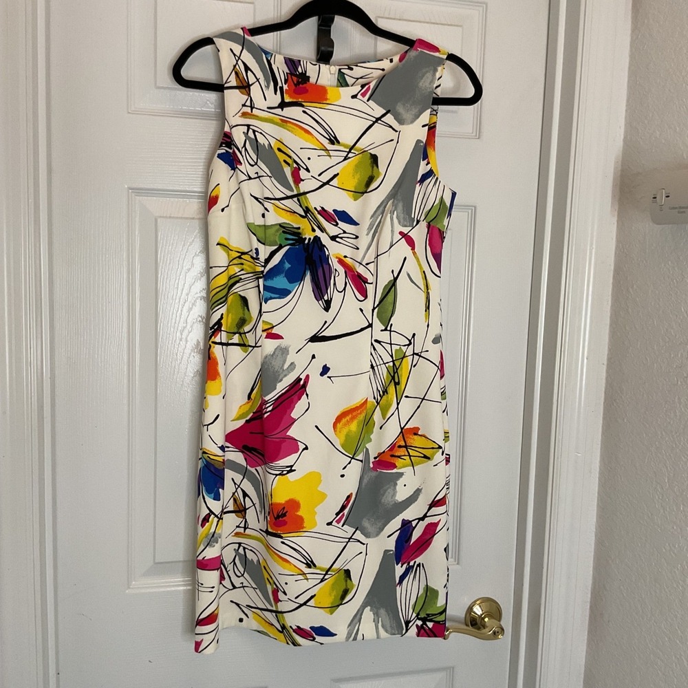 AGB Dress Womens 8 Abstract Floral Sheath Sleeveless Boat Neck Multi 0314X80